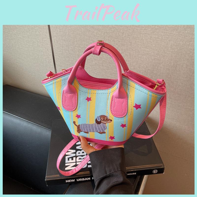 Dachshund Dog Cute Embroidered Striped Star Pattern Women Casual Bag Shoulder