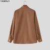 INCERUN Oversized Men Lapel Neck Long Sleeve Striped Print Buttons Up Casual Shirts