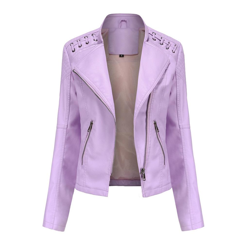 Women Ladies Lapel Motor Jacket Coat Zip Biker Short Punk Cropped Tops
