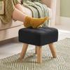 Linen-Look Square Padded Footstool - Black