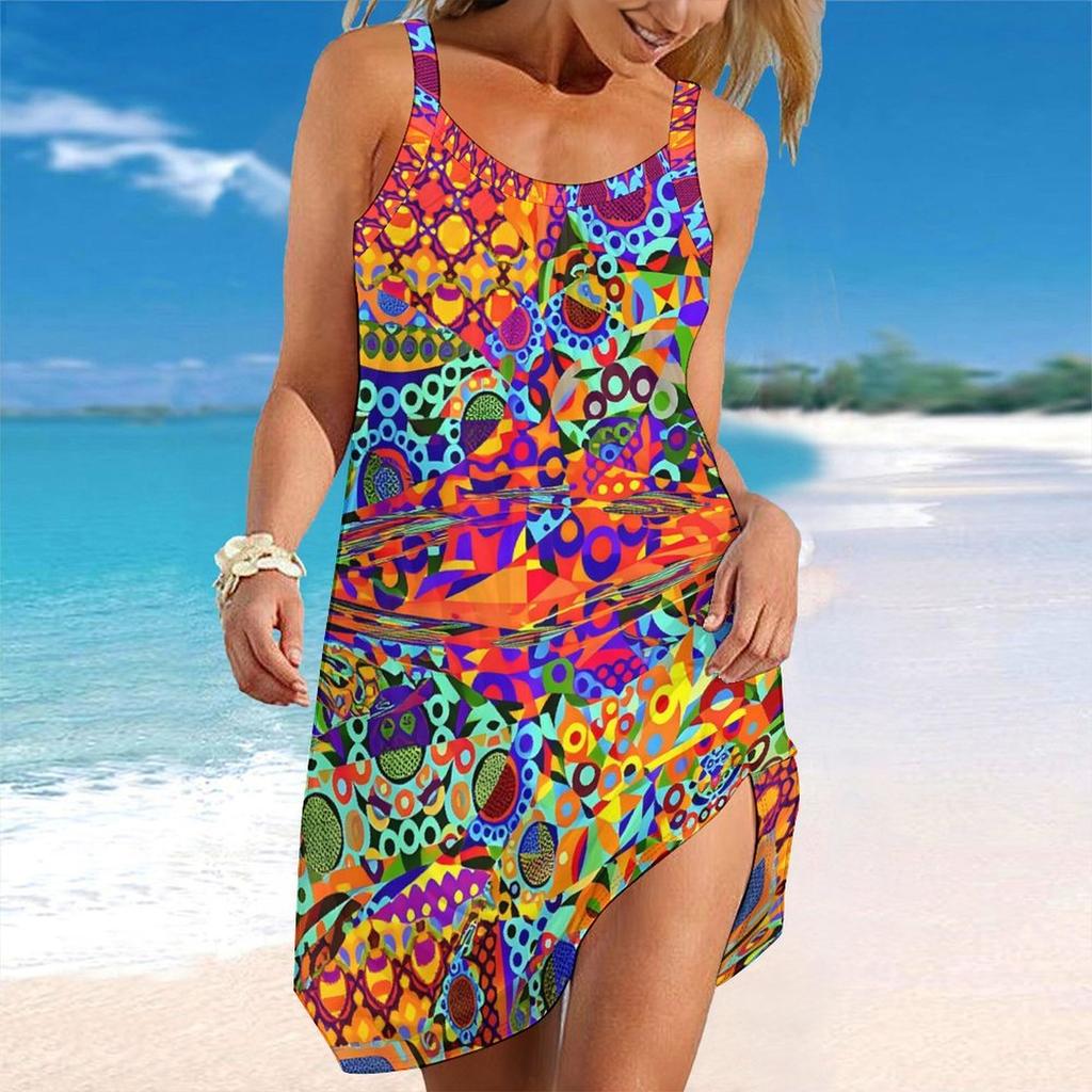 Women's Beach Dress Mini Dress Print Casual Modern Dress Sleeveless Loose Fit Outdoor Daily Summer