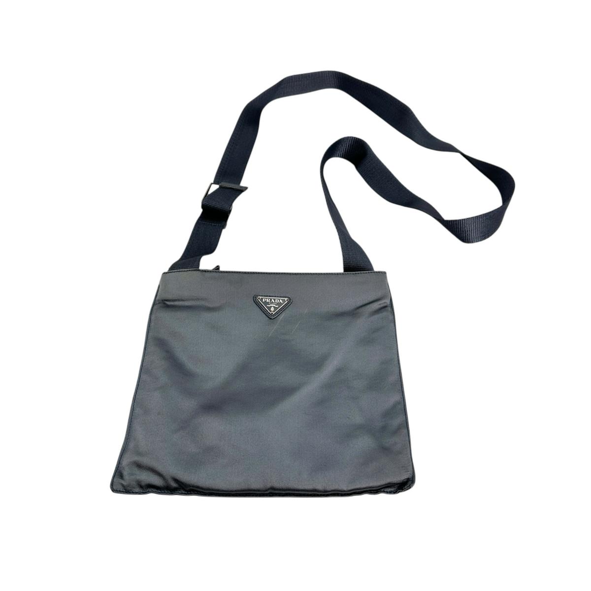 PRADA Triangle logo Silk satin Shoulder Bag Satin Light Gray Women Used