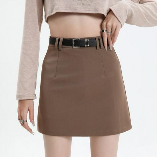 Women's Gray High-Waist Slim Fit A-Line Skirt with Built-In Shorts for Spring/Summer