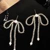 Simple super fairy temperament crystal bow fringed stud earrings female versatile girl design earrings earrings