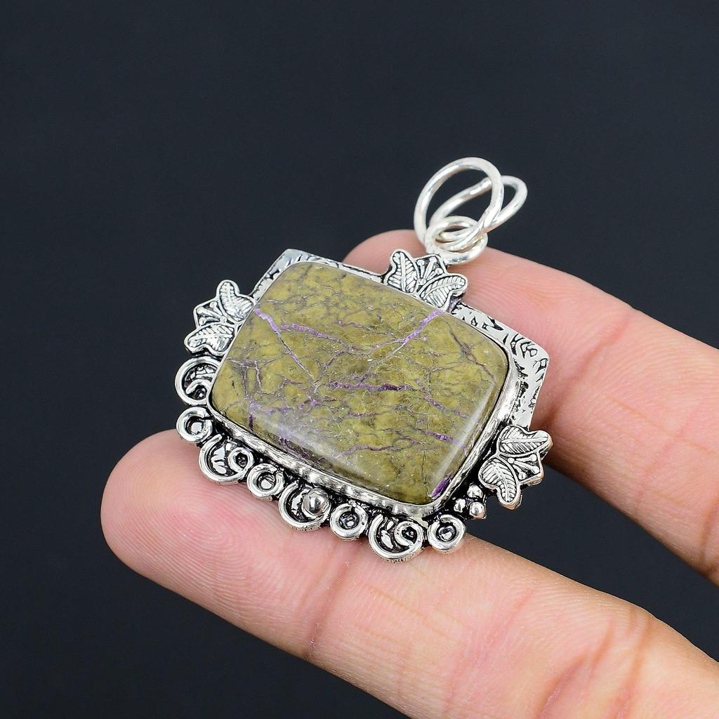 Gift For Women Jewelry Pendant 925 Sterling Silver Natural Purpurite Gemstone