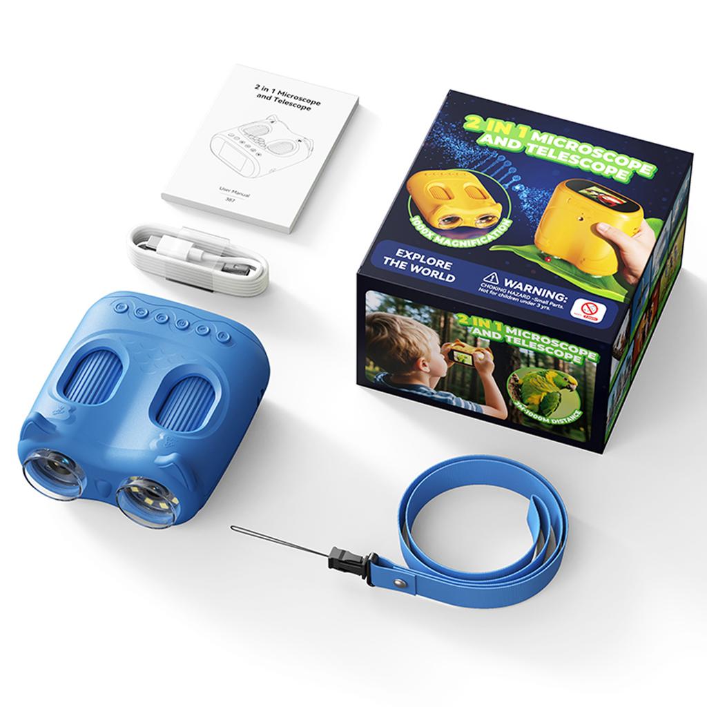 2-in-1 Kinder Fernglas Mikroskop mit 2 Zoll IPS-Bildschirm 1000x Zoom Mini Handheld Mikroskop Kamera Jungen Mädchen Festival Geschenke