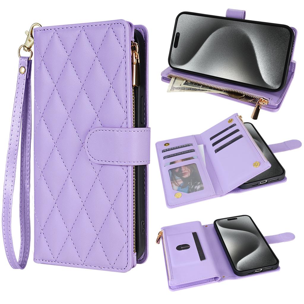 Applicable To iPhone16E Mobile Phone Leather Case 15Pro Xiaoxiangfeng Multi-card Zipper Wallet Oblique Span Protective Case Google 9A