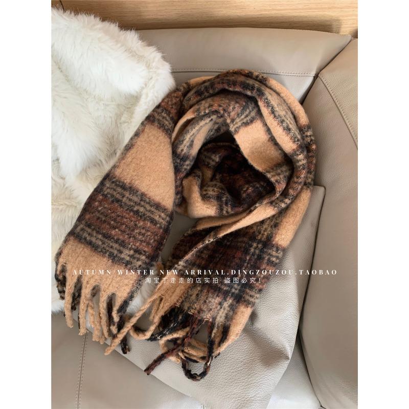 

Винтажный шарф в стиле Maillard Женский зимний теплый универсальный коричневый клетчатый шарф премиум-класса студенческая шаль 230*50cm