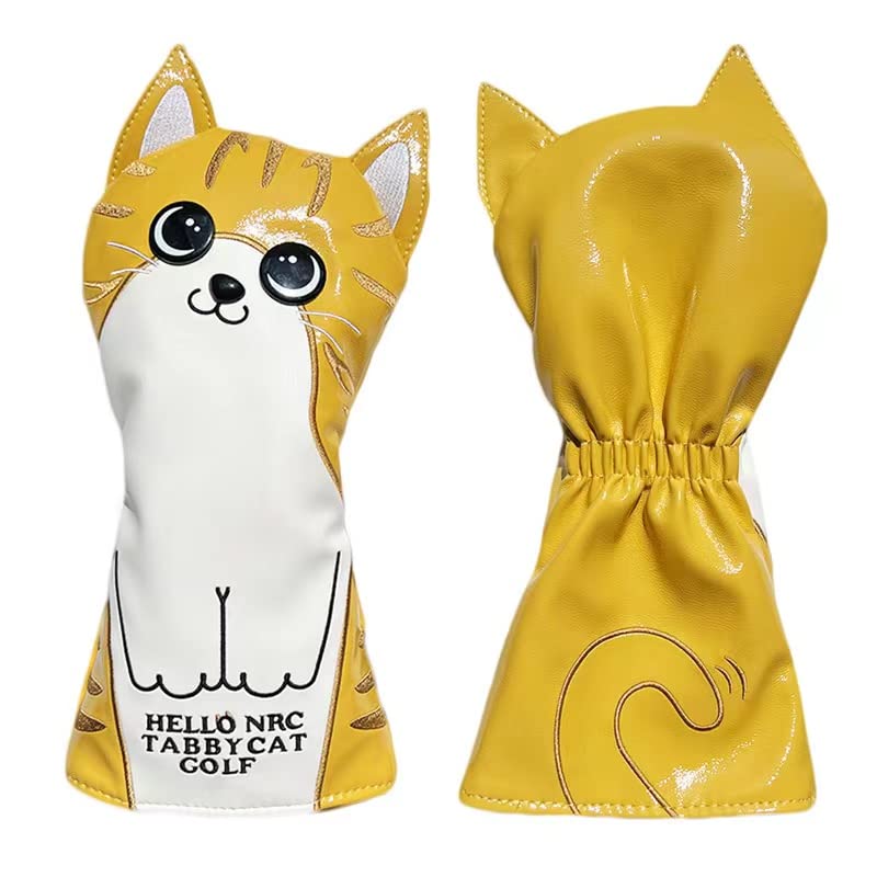 Golf Head Cover Driver Cover Wood Cover UT Cover Tabby Cat (yellow, 4-piece Set)