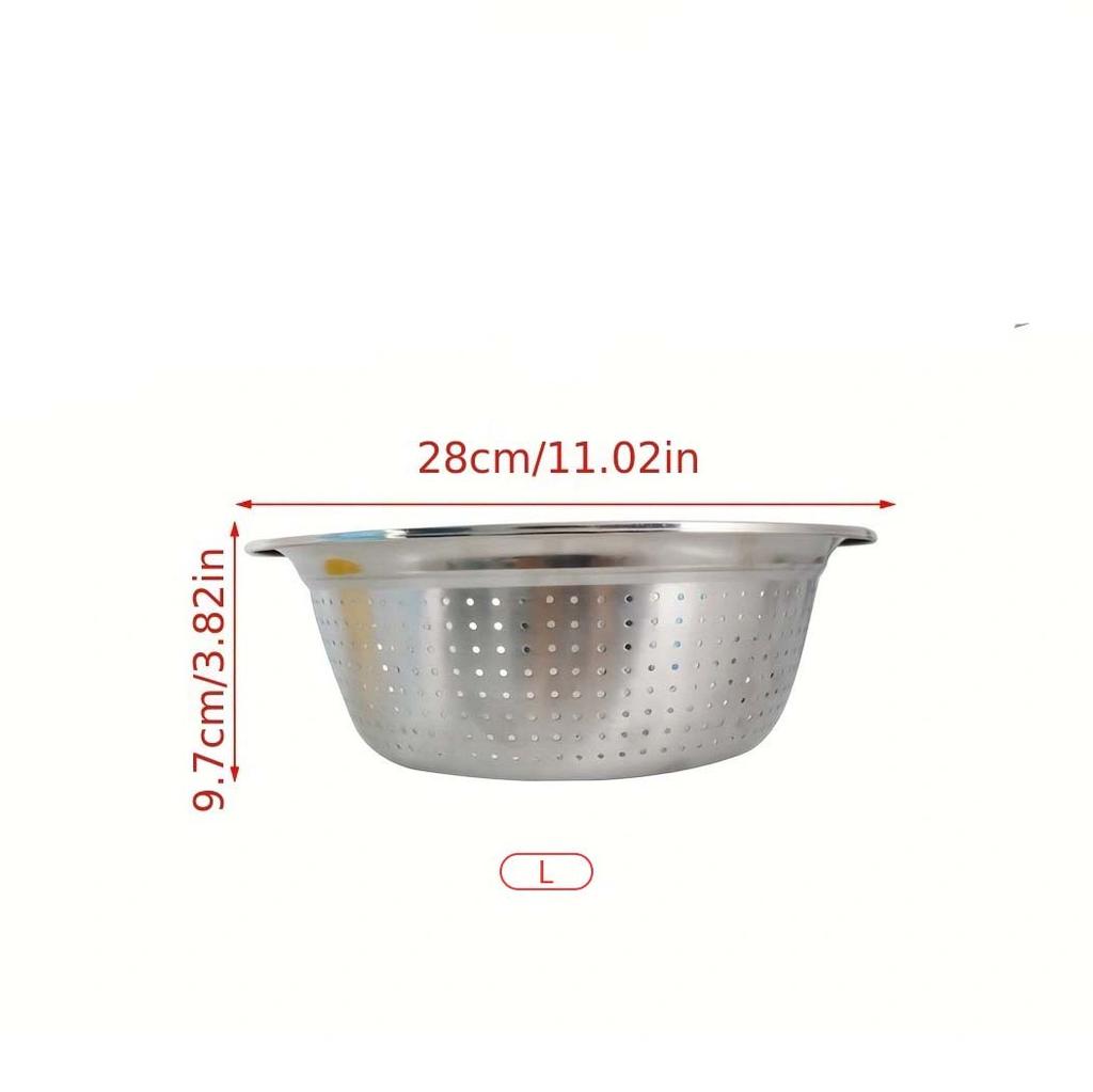 1pc Kitchen Bowl Strainer Holes Washing Rice Sieve Strainer Fruits Vegetable Drain Bowl Stainless Steel Mesh Storage Basin Plate
