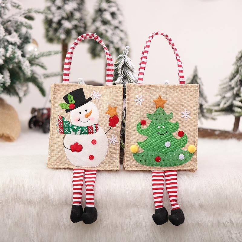 Jinmingguan Creative Burlap Christmas Tote Bag with Feet for Candy Gifts