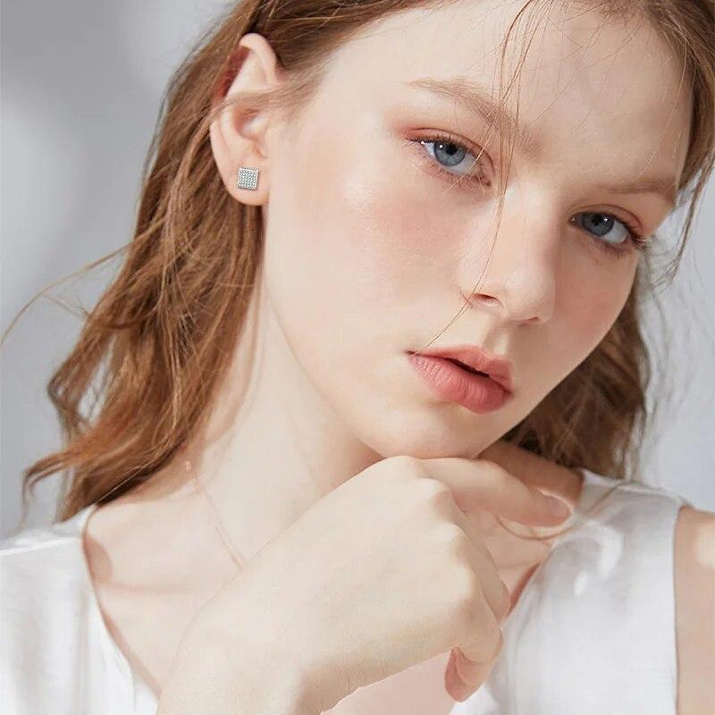 Moissanitové diamantové neobvyklé čtvercové halo náušnice pro ženy certifikované ryzí stříbro 925 trendy jemné výroční šperky