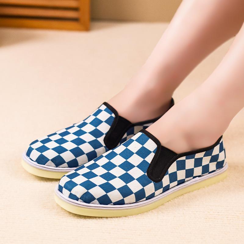 

[Подошва из коровьей кожи] Женские парусиновые туфли на плоской подошве в клетку, повседневные, с эластичным верхом, для весны и осени 40