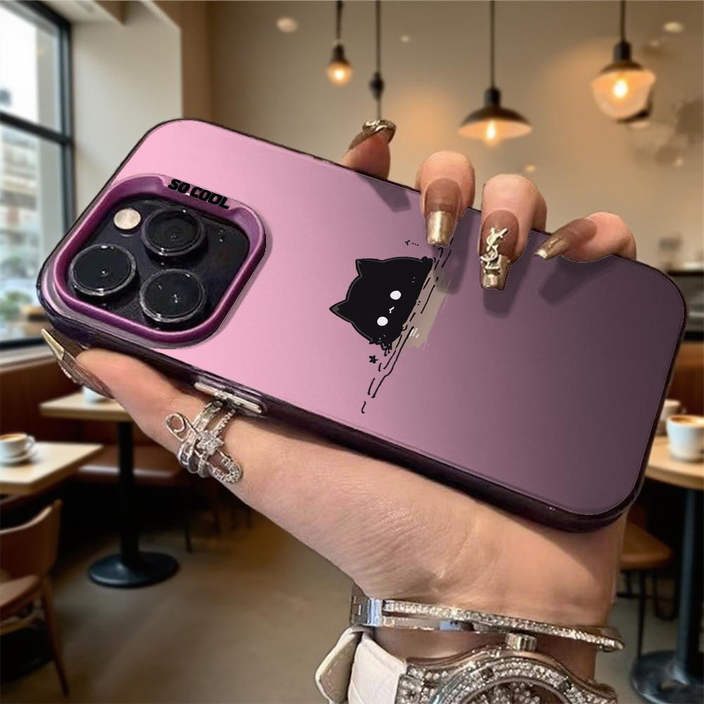 Cute Black Cat in Water Hard Phone Case for Iphone 16 15 14 13 12 11 Pro Max Mini Shockproof Anti-Scratch Protective Cover