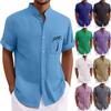 Men'S Casual Loose Fitting Short Sleeved Printed Shirt Fashion Standing Collar Top