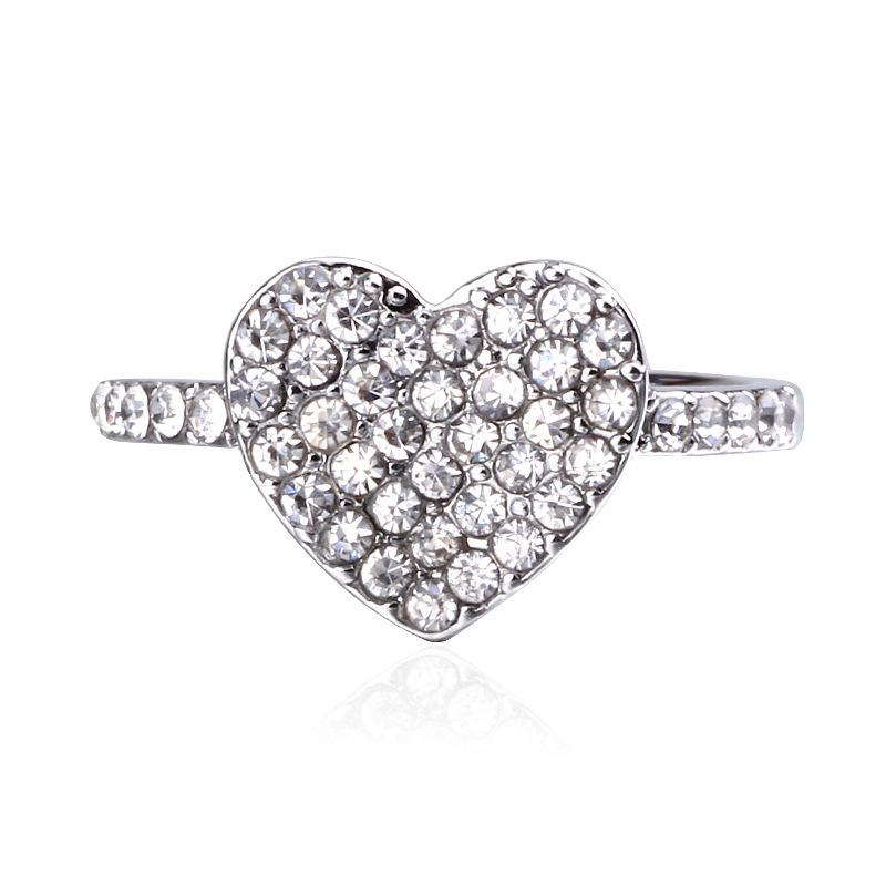 Heart-Shaped Full Diamond Ring - Stylish European & American Fashion Jewelry for Women