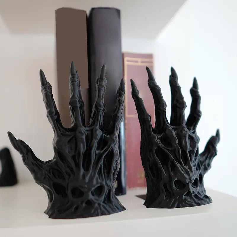 1/2Pcs Black Witch Hand Book Holders Gothic Book Ends 3D Printed Horror Monster Non Skid Book Holder Stopper Desktop Decor