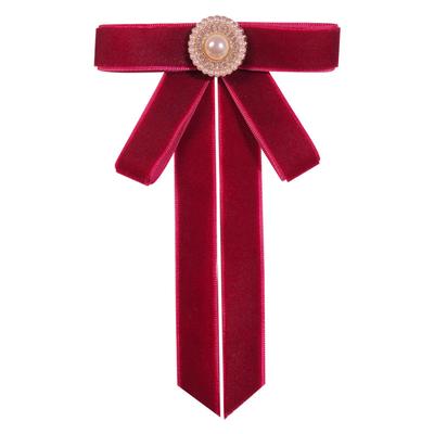 Velvet Bow Tie Brooch Solid Color Fabric Pearl Crystal Laprl Pin Shirt Dress Cravat Vintage Jewelry For Women Accessories