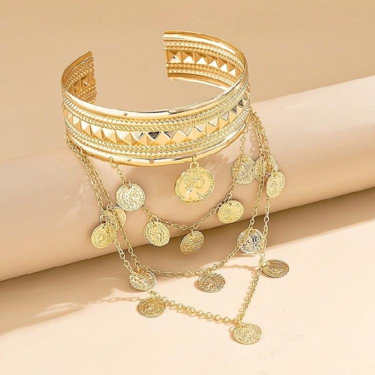 Durable Metal Coin Leaf Tassels Arm Cuffs Bracelet Gold Silver Armlet For Everyday Or Special Event