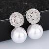 Women's stud earrings, full diamond imitation pearl princess earrings, round geometric dress accessories