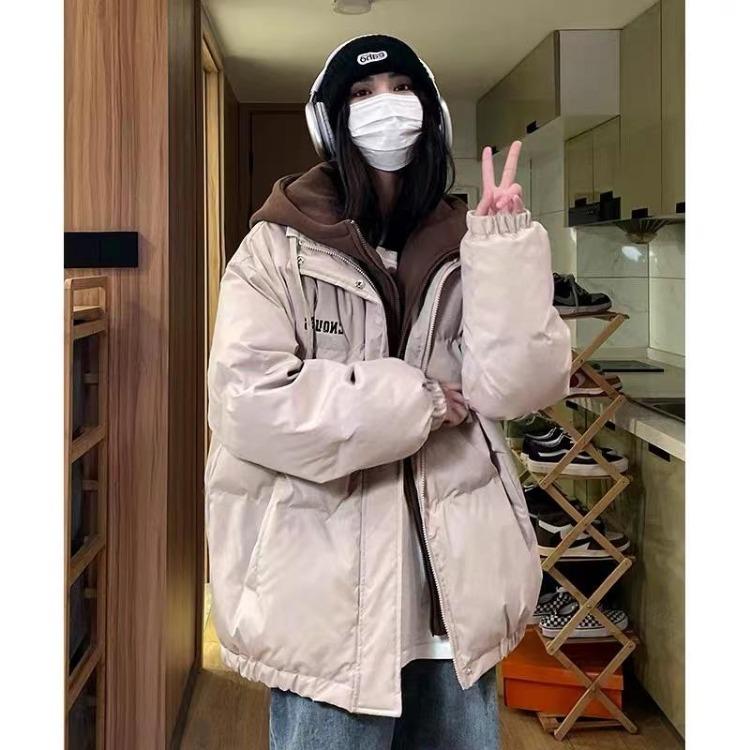 Damen Winter Freizeit Kapuzen Enten Daunenfeder Jacke Buchstabe Gedruckt Verdickt Winddicht Puffer Mantel Streetwear Oberbekleidung