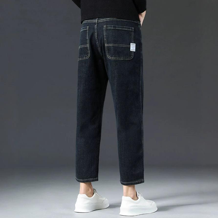 Autumn new four seasons European large size cotton soft blue gray straight eight-point jeans men's very light pants