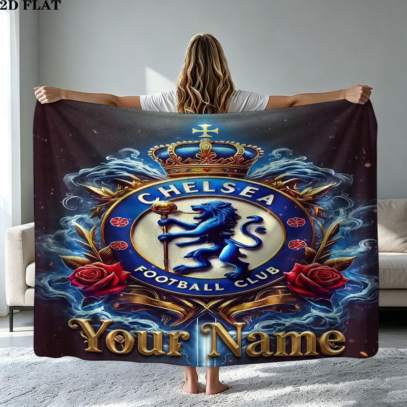 1PC Chelsea F Custom Name Patterned Flannel Blanket Suitable For All Seasons for Home Decor Warmth and Comfort Gifts Holiday Present
