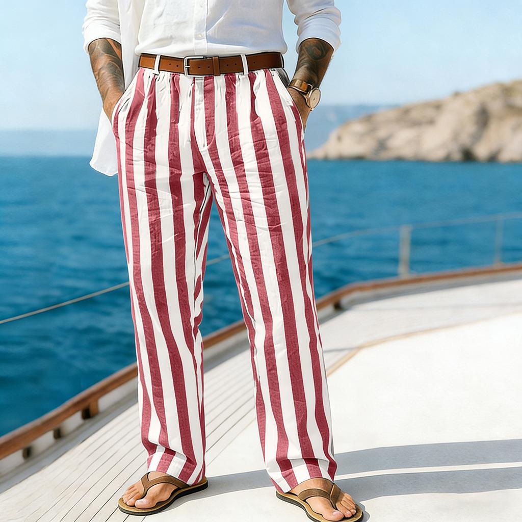 Men's Sporty Casual Striped Elastic Waist Straight Leg Pants