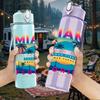 1PC Miami Beach Retro Poster Print 750ml Color Plastic Sports Water Bottle Leakproof Flip Straw Lid Suitable for Sports Office Home Use