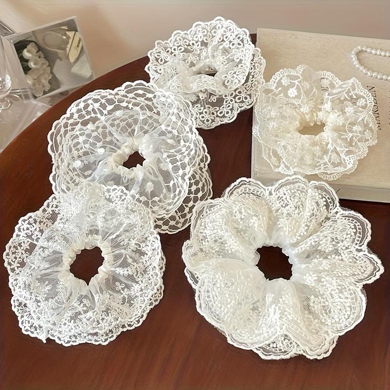 

Randomly Selected 2pcs of White Lace Hair Ties, Ethereal Bun Hair Additions with Lace for Ponytails Random two pieces