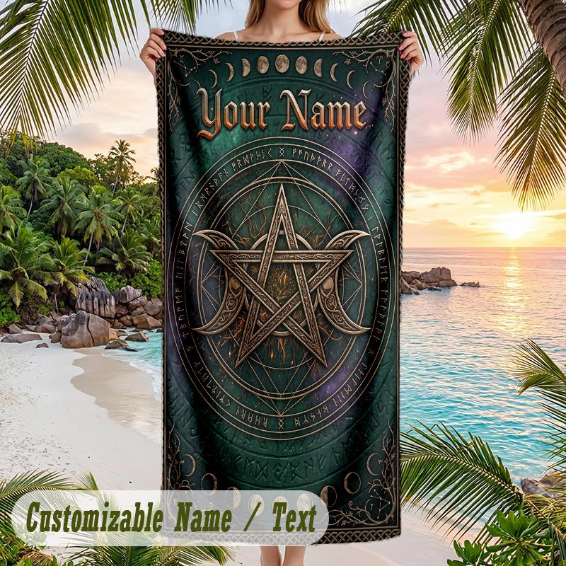 Witchcraft Theme Beach Towel Personalized Custom Name & Text Soft Quick Dry Beach Towel for Swimming Travel