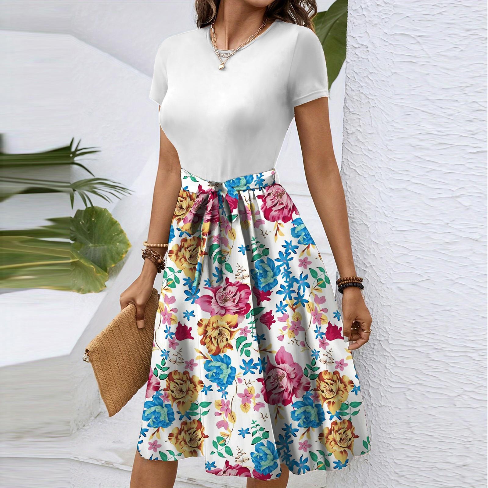 

Женское модное ретро-платье с принтом и цветным поясом XL белый