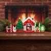 Christmas Tree Tabletop Decor Wooden Ornaments, Decoration with Santa Claus Snowman Elk Table Centerpiece Designs for Home Holiday Party And