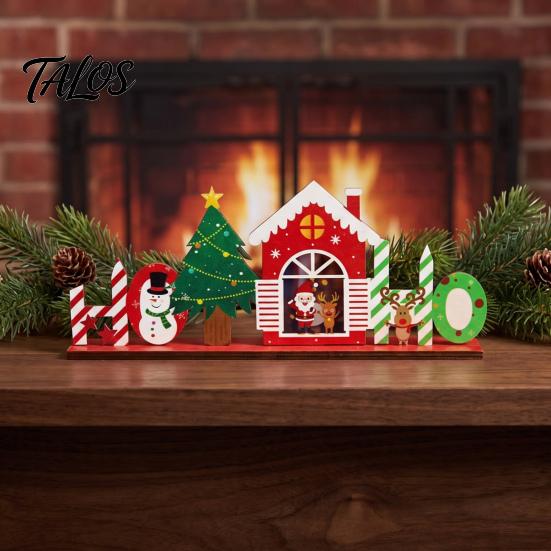 Christmas Tree Tabletop Decor Wooden Ornaments, Decoration with Santa Claus Snowman Elk Table Centerpiece Designs for Home Holiday Party And