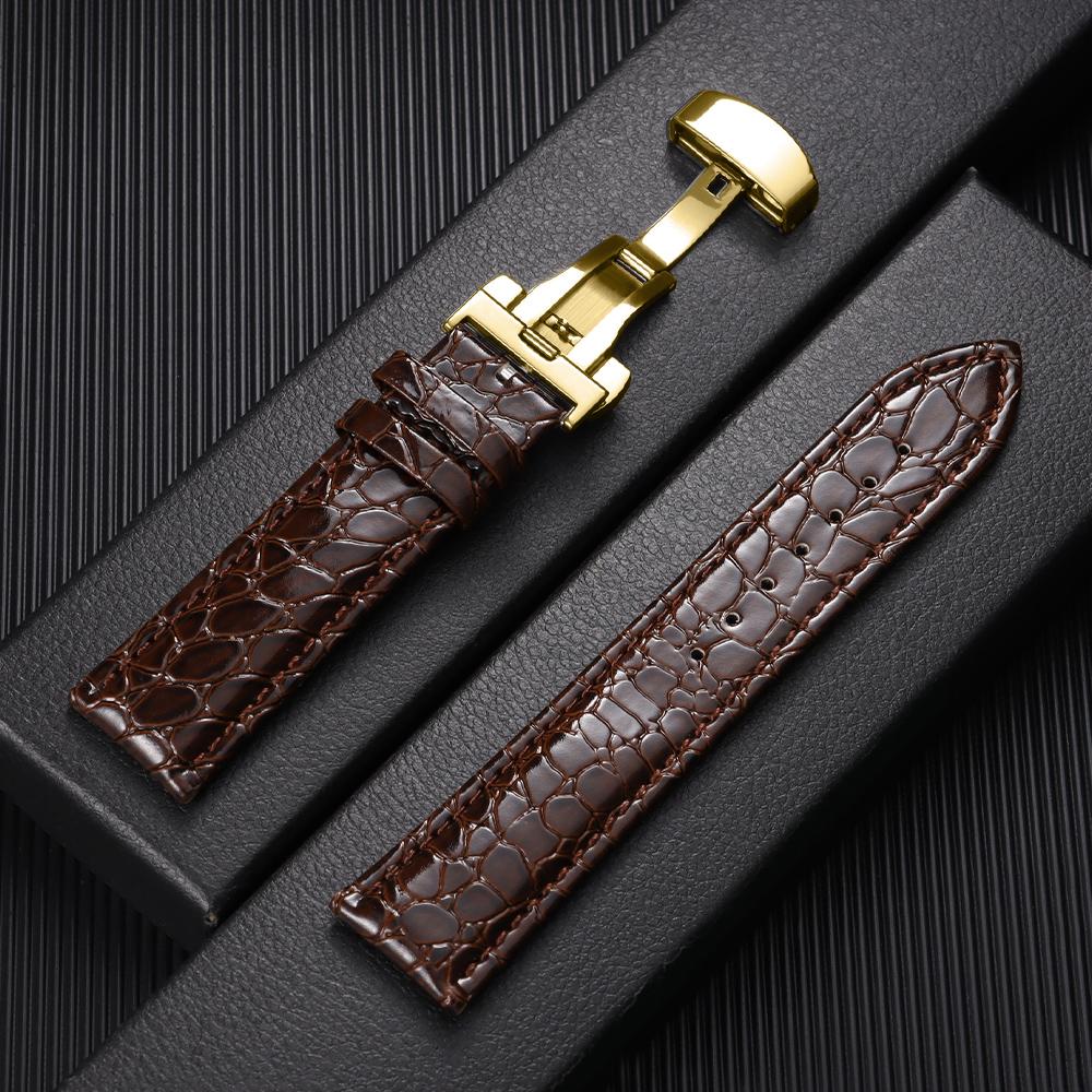 12/14/16/18/19/20/22mm Crocodile Pattern Design Leather Watchbands Butterfly Buckle Men Women Business Watch Band Watch Straps