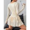 Elegantes Langarm Figurbetontes A-Linien-Stufenkleid mit Rüschen Neu Einfarbig Sexy Freizeit Party Abendkleider Damenmode Frühling Sommer Kleidung