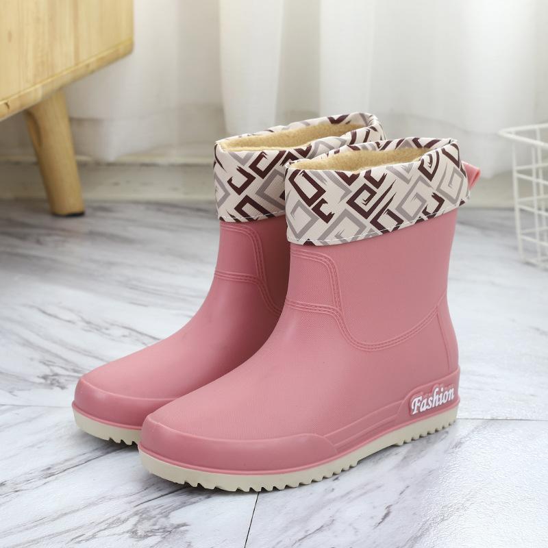 Rain Shoes Women's Short Non-slip Water Shoes Fleece Cotton Short Rain Boots Water Boots Rubber Shoes Fashion