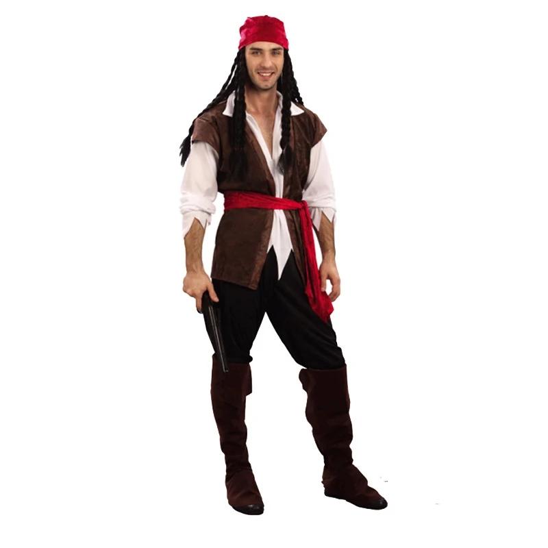 Kadınlar Erkekler Yetişkin Cadılar Bayramı Erkek Kaptan Jack Sparrow Kostümü Karayip Korsanları Cosplay Kıyafet Seti için Korsan Kostümleri