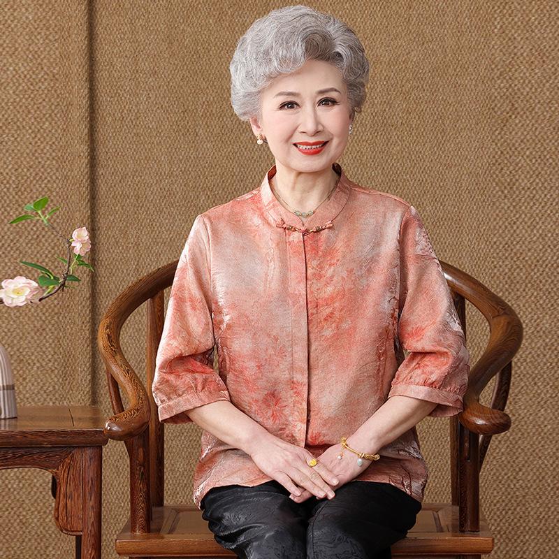 

Grandma s Summer Chinese Shirt: Loose, Breathable, Flattering Top for Middle-Aged & Elderly Women 4XL [Recommended 135-150 Jin]