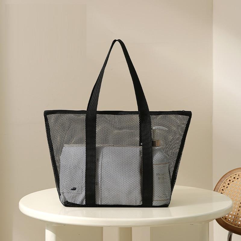 Women'S Portable Shower Storage Bag Large Capacity Mesh Shower Caddy Tote With 8 Pockets Black Multifunctional Home Storage Bags