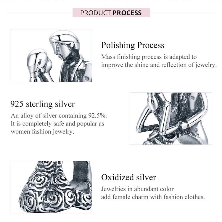 BAMOER Wedding Party Metal Beads for Women 925 Sterling Silver Charm Jewelry fit Original Bracelet & Bangle