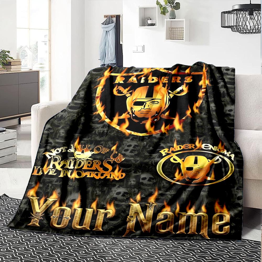 Name Custom Las Vegas Raiders Logo Print Flannel Blanket High Quality Warm Comfortable Cover for All Seasons Perfect for Gifts Home Decor