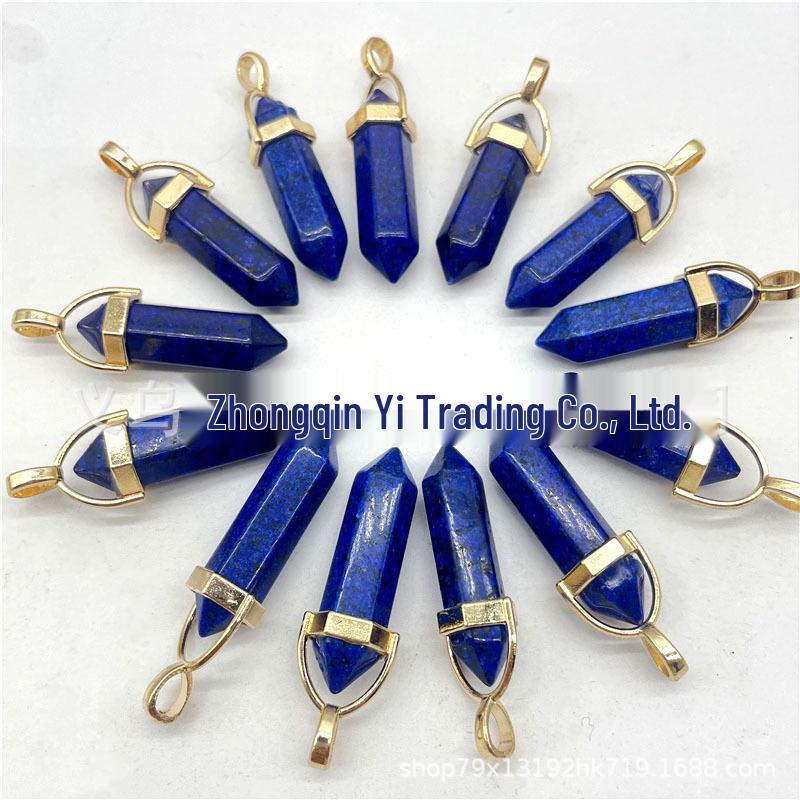 Colorful Hexagonal Gemstone Pendant Necklace with Gold Alloy Cap