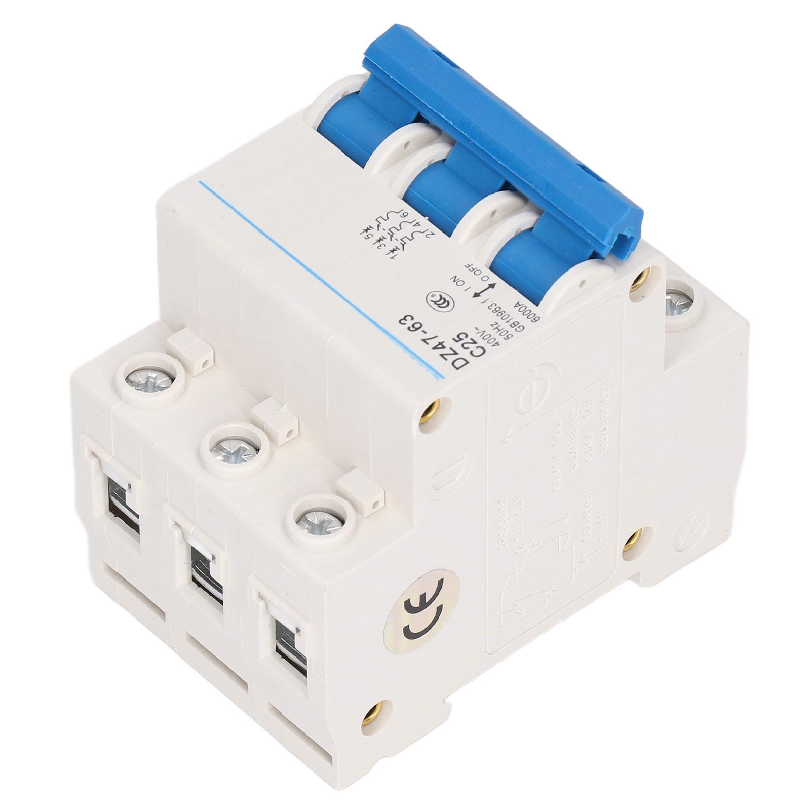 

3P Мініатюрний автоматичний вимикач Захист від короткого замикання на DIN-рейку 400 В 25 А Відключаюча здатність 6000 А