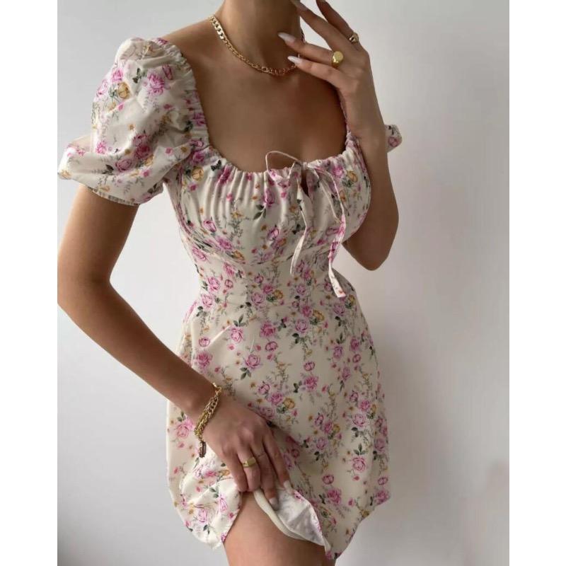 

Женское летнее платье с рукавами-фонариками и цветочным принтом S розовый