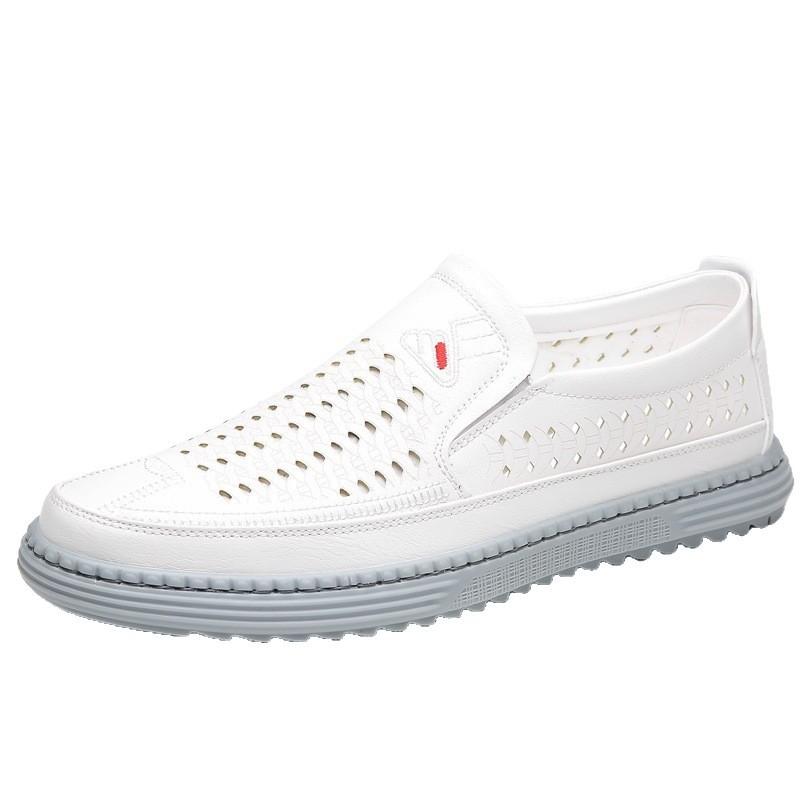 2025 Summer New Men's Daily Casual Leather Shoes Men's Soft Leather Soft-soled Hollowed-out Leather Shoes