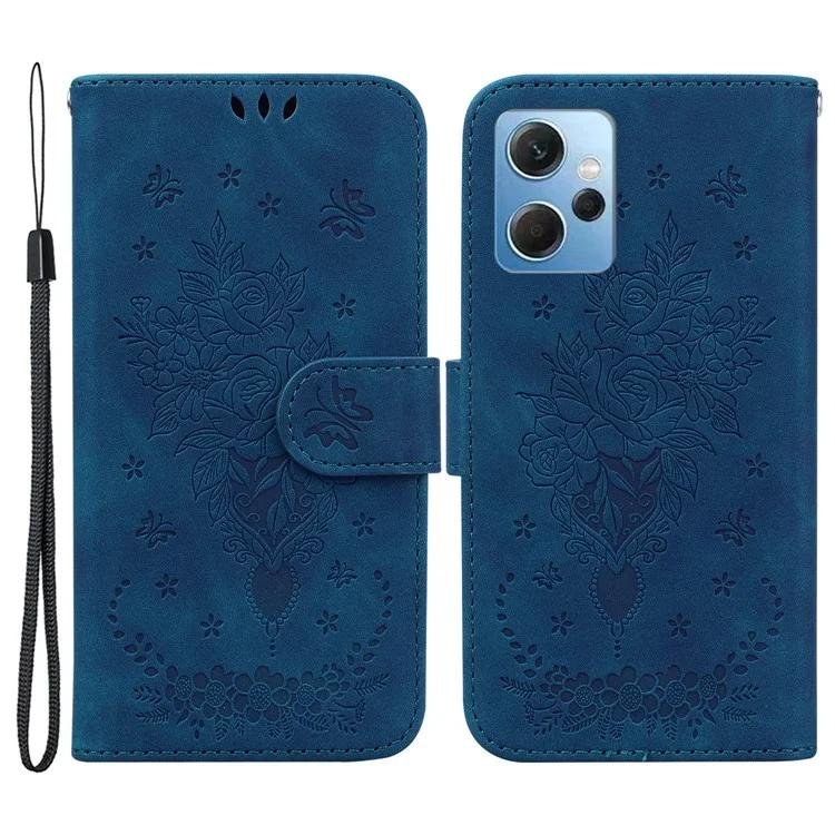 

For Xiaomi Redmi Note 12 4G PU Leather Stand Case Rose Butterfly Imprinted Phone Shell Cover