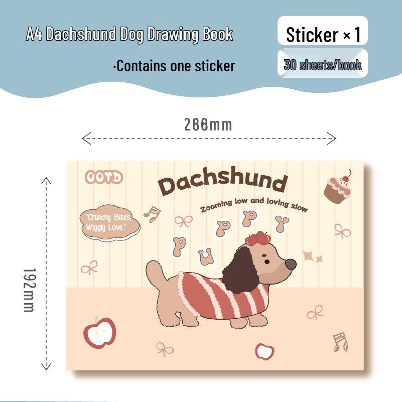 A4 Sausage Dog Drawing Book for Kids: Blank Art & Doodle Book for Kindergarten & Primary School Students 30 sheets including cover (60 pages)
