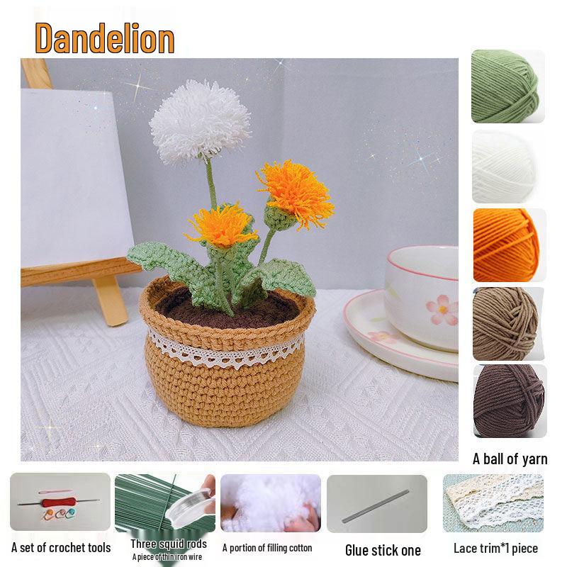 Crochet Tulip & Daisy Potted Bouquet Kit - Yarn Flowers & Ornaments