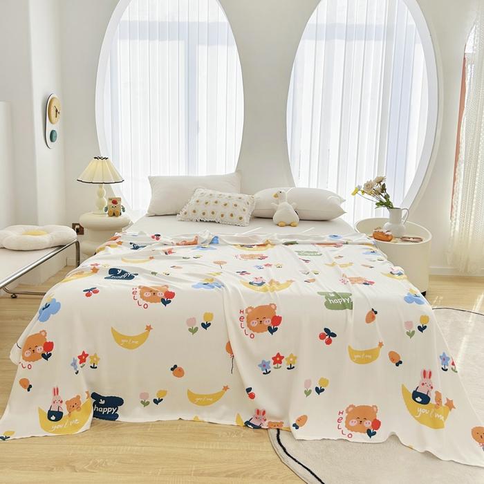 Class A Bamboo Fiber Printed Summer Blanket, Towel Quilt, Nap Blanket, Machine Washable Cartoon Blanket